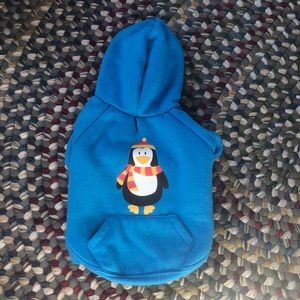 Blue penguin sweatshirt with hoody pet sweater